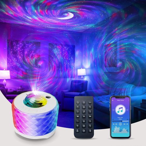 KALANKA-Projecteur de lumière polaire, projecteur de lumière lune, haut-parleur Bluetooth et minuterie dominante, éclairage pour bébés, enfants, chambre adulte, fête, objets de décoration (WHITE-NEW)