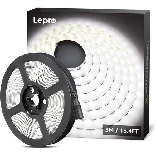 Kalanka-Le Ruban Led 5m, Bande Led Autocollant 300 Leds Smd 2835 Lumière Blanche 6000k, Bandeau Led 16w 2300lm Pour Chambre, Mariage, Soirée, Bar, Présentoir, Vitrine (12v Adaptateur Secteur Requise)
