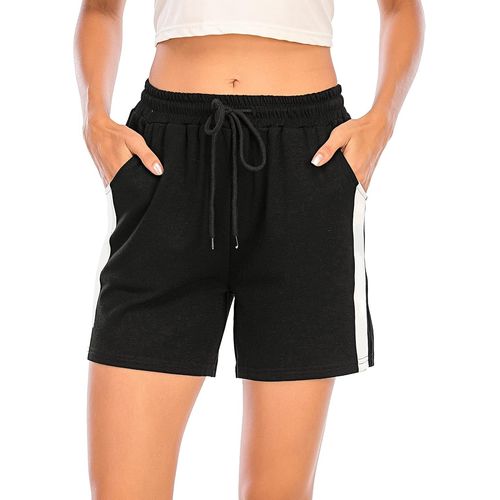 Kalanka-Short Femme Pantalon Court Sport Avec Bande Blanche Casual Fitness Jogging Gym Yoga Pantalon Pyjama D'intérieur Élastique Bermuda Ample Extensible Confortable