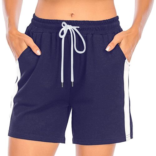 Kalanka-Short Femme Pantalon Court Sport Avec Bande Blanche Casual Fitness Jogging Gym Yoga Pantalon Pyjama D'intérieur Élastique Bermuda Ample Extensible Confortable