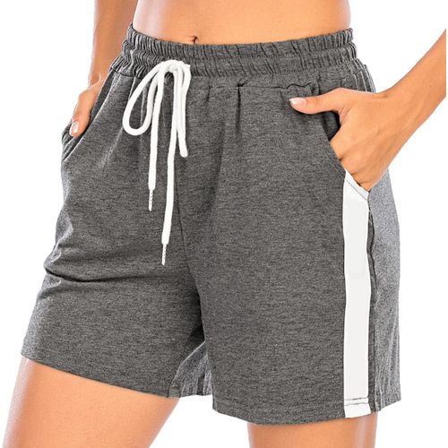 Kalanka-Short Femme Pantalon Court Sport Avec Bande Blanche Casual Fitness Jogging Gym Yoga Pantalon Pyjama D'intérieur Élastique Bermuda Ample Extensible Confortable