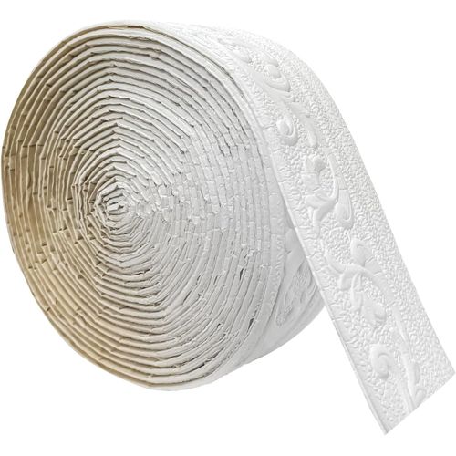 KALANKA-Frise Murale Autocollante 10mx8cmx5mm, Blanc Moulure Adhesive,3D Frise Murale Adhesive,Flexible et Étanche Moulure Plafond,Convient aux Couloirs, Peintures Murales, Plafonds, Coins