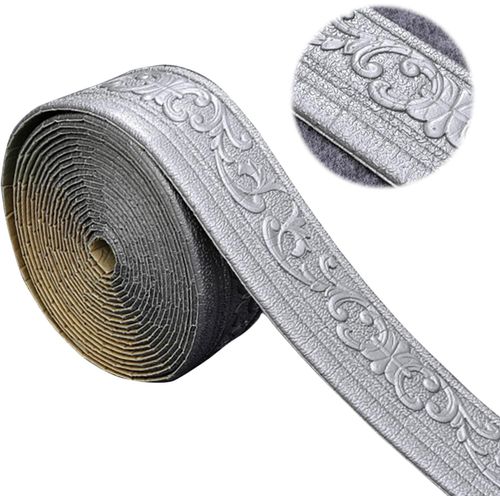 KALANKA-Frise Murale Autocollante 10mx8cmx5mm, Moulure Adhesive,3D Frise Murale Adhesive,Flexible et Étanche Moulure Plafond,Convient aux Couloirs, Peintures Murales, Plafonds,Coins(Gris argenté)