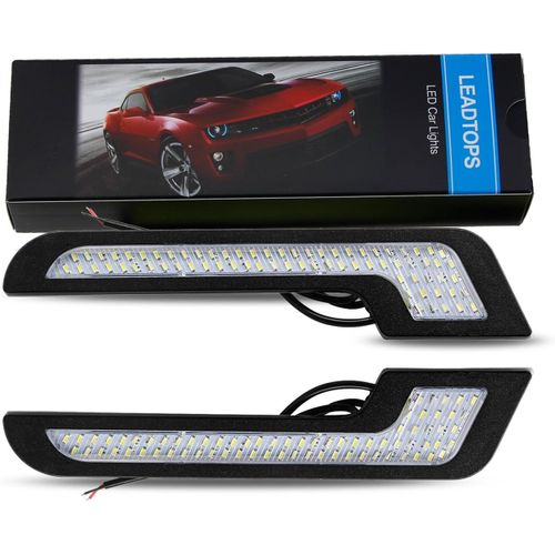 KALANKA-2X Feux de Jour LED Bandes de Lumière Blanche en Forme de L 72 LENTILLES en Verre SMD avec Autocollant Arrière 12V DRL 6W DIY Lampe LED 100% Etanche