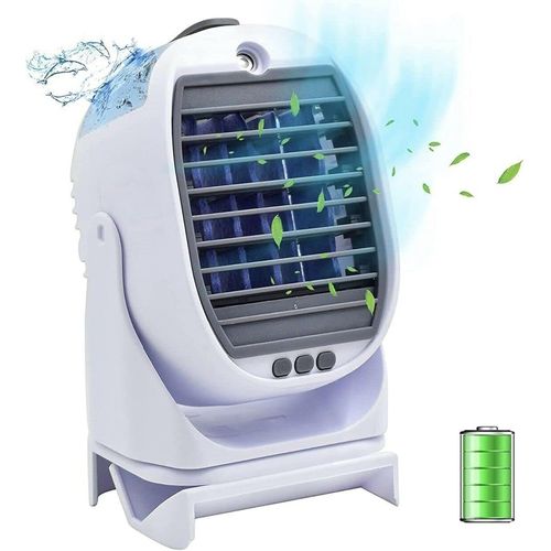 KALANKA-FISHTEC Mini Climatiseur Mobile - Brumisateur et Rafraîchisseur d'Air - Ventilateur Portable Rechargeable USB - 3 Vitesses - Silencieux - 2 Réservoirs d'eau - Rotation à 360° - Sans évacuatio