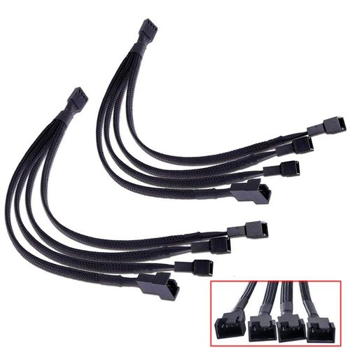 KALANKA-2 pièces répartiteur de ventilateur PWM, câble adaptateur 4 broches, répartiteur en Y tressé avec manchons, rallonge de cordon d'alimentation, convertisseur 1 à 4 pour ordinateur de bureau
