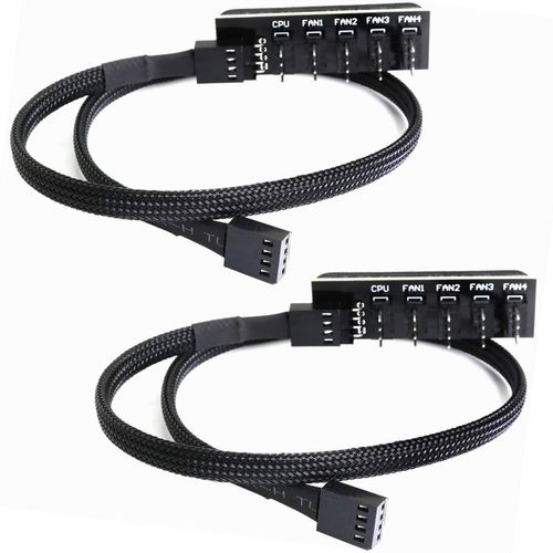 KALANKA-2 Pièces PWM Fan Hub PC 5 Way Splitter Sleeved PWM Fan Splitter Hub Adaptateur Câble pour 12V Ordinateur de Bureau Cooler Case Ventilateurs 4 Broches et 3 Broches