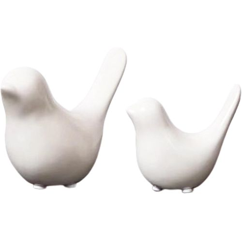 KALANKA-Lot de 2 statues d'oiseaux, en céramique, sculptures d'oiseau modernes pour paysage, jardin, maison, bureau, décoration d'affichage, blanc