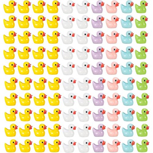KALANKA-100 Pcs Mini Canards en Résine Canards Miniatures pour Bricolage, Maisons de Poupées, Paysage de Jardin, Aquariums et Décoration de Pot (6 Couleurs)