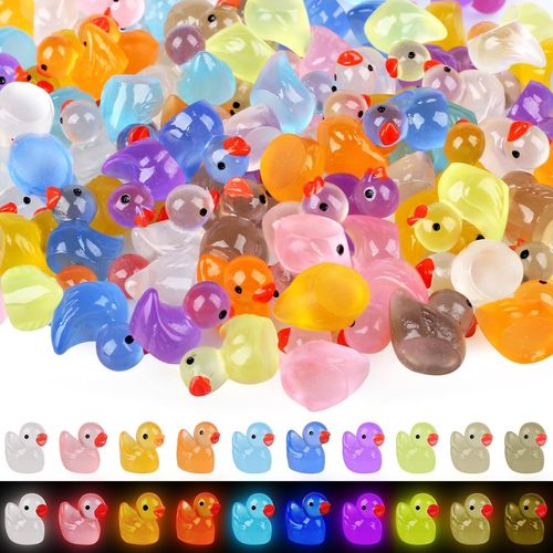 KALANKA-100 Pièces Mini Canards Lumineux en Résine, Multicolores, Miniatures en Plastique pour Aquarium, Paysage de Jardin et Ornement Maisons de Poupées