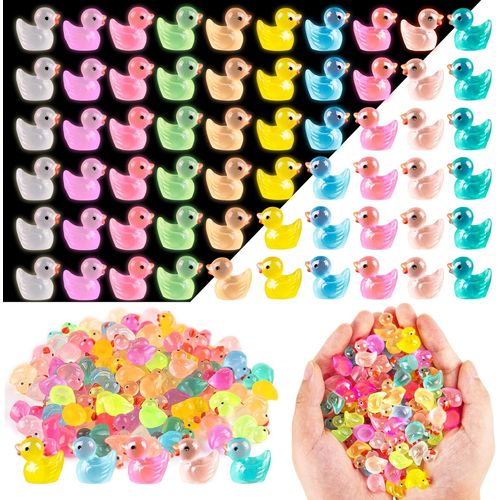 KALANKA-120PCS Mini Canard,12 Couleur Petit Canard a Cacher,Petit Canard en Résine,Miniatures Figurines de Canard pour Aquarium Paysage de Jardin Ornement (Luminous)