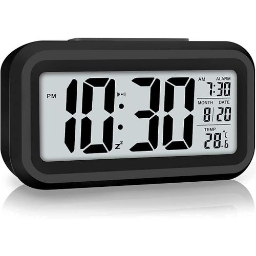 KALANKA-Réveil numérique, Horloge numérique LED avec Affichage de la température, Alarme Miroir Portable avec 2 alarmes, Fonctionnement à Piles, contrôle de la lumière