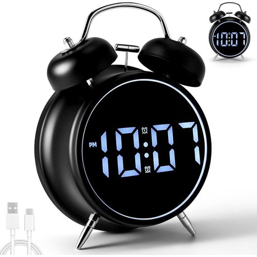 KALANKA-Réveil de Chevet, Réveil Numérique avec Affichage de la Température Reveil Horloge Digitale sans Tic-Tac Alarme Sonore de 120 DB Veilleuse Reveil avec Commande Vocale pour Voyage Chambre Bure