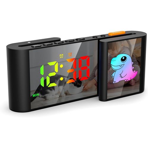 KALANKA-Réveil Numérique, Horloge Digitale avec Dinosaure Mignon, Horloge LED de Type S, 11 Couleurs Cartoon, Variateur, Volume, Snooze, Veilleuse pour Table de Nuit, Chambre, Room Décor(Noir)