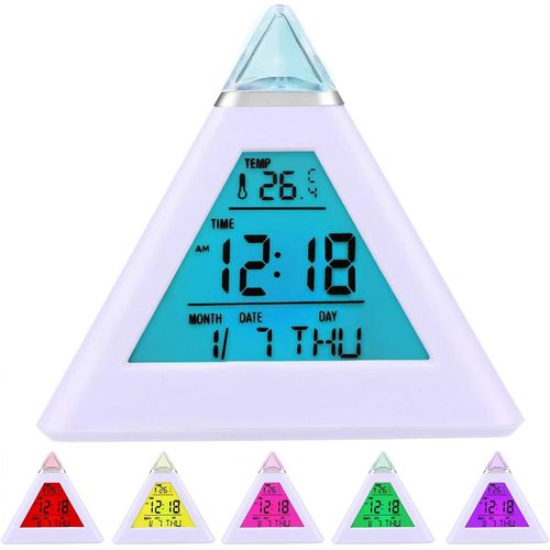 KALANKA-Réveil Horloge Digitale Pyramide avec 7 LED aux Couleurs changeantes