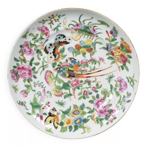 Assiette En Porcelaine De Canton Xixe Dcor De Papillons Et Daposoiseau Multicolore