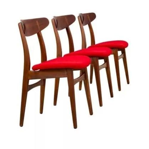 Set De 3 Chaises Hans Wegner Rouge