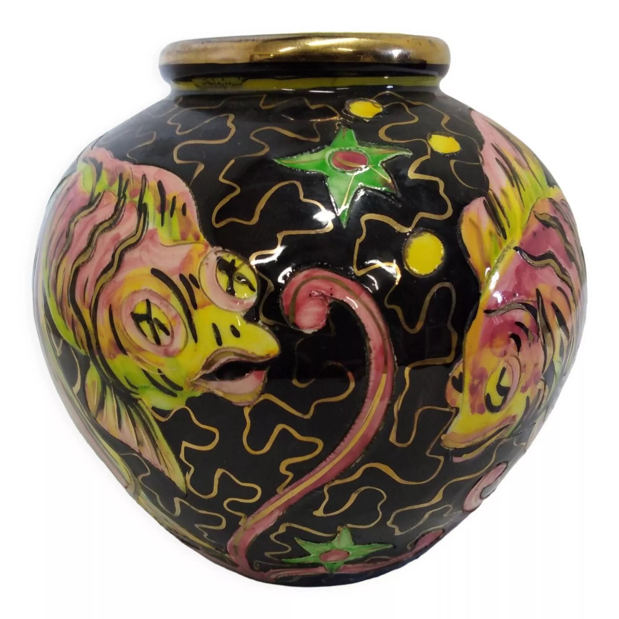 Vase cerart Monaco poisson numrot noir