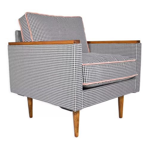 Fauteuil Original Du Milieu Du Sicle Annes 1970 Restaur Pied De Poule Noir