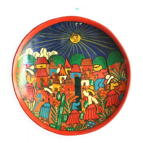 Assiette Murale Mexicaine En Terre Cuite Peinte Annes 70 Multicolore