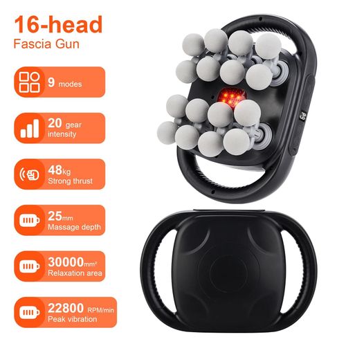 Pistolet De Massage Corporel À Vibrations Haute Fréquence, 16 Têtes, Masseur De Taille Et De Dos, Masseur Musculaire Des Épaules Et Du Cou-16 Têtes Noires