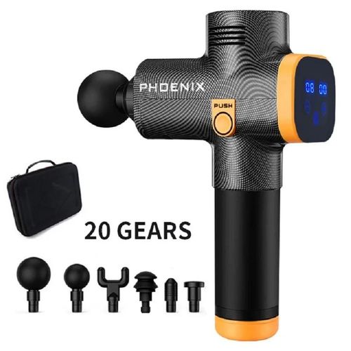Phoenix A2 Pistolet De Massage Relaxation Musculaire Masseur De Tissus Profonds Vibrateur Dynamique Dos Portable Affichage Portatif Pistolet De Massage Fascia-Lcd-6 Têtes Noires