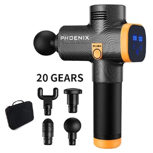 Phoenix A2 Pistolet De Massage Relaxation Musculaire Masseur De Tissus Profonds Vibrateur Dynamique Dos Portable Affichage Portatif Pistolet De Massage Fascia-Lcd-4 Têtes Noires