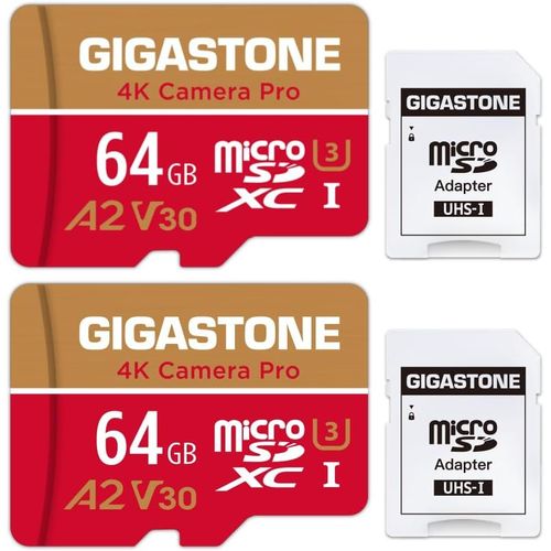 KALANKA-Carte Mémoire 64 Go Lot de 2 Cartes, 4K Caméra Pro, Compatible avec GoPro Switch, Vitesse 95 Mo/s. A2 U3 V30 Carte Micro SDXC avec Adaptateur SD.