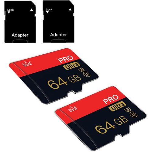 Kalanka-Lot De 2 Cartes Mémoire Micro Sd 64 Go Classe 10 Avec Adaptateur Sd Haute Vitesse Pour Tablette, Appareil Photo, Drone-Kalanka