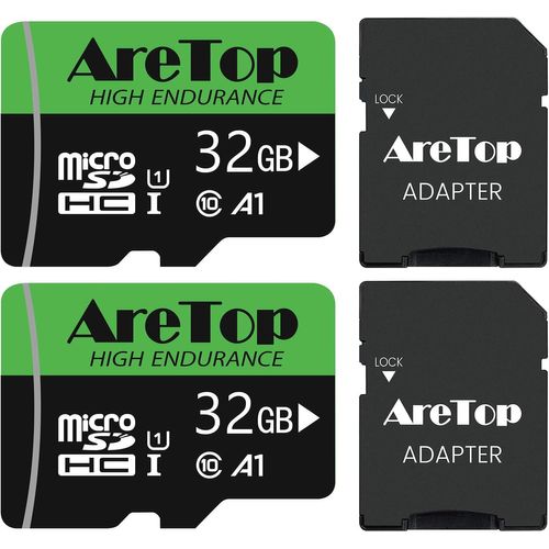 KALANKA-Aretop Lot de 2 cartes mémoire Micro SD 32 Go avec 2 adaptateurs MicroSDHC UHS-I Classe 10 U1 C10 Full HD Enregistrement vidéo Micro SD pour appareil photo, smartphone, drone, caméra embarqué
