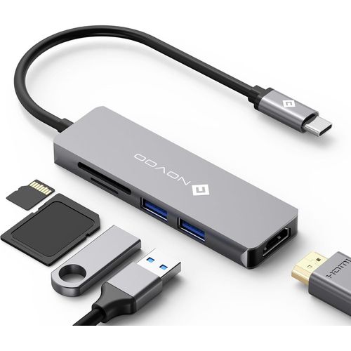 KALANKA-Hub USB-C vers HDMI 4K, Lecteur de Carte SD & Micro SD, 2 x USB 3.0, Adaptateur en Aluminium pour MacBook Pro, New MacBook, ChromeBook Pixel, Matebook PC Tablette Type-C