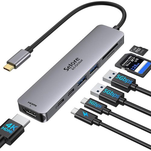 KALANKA-Adaptateur USB C, Selore USB-C vers HDMI 4K, Ports USB 3.0, Lecture de Carte SD/TF, Hub Multiport 6-en-1 pour MacBook Pro 2020 MacBook Air 2020 Huawei Matebook ChromeBook Pixel Tablette USB T