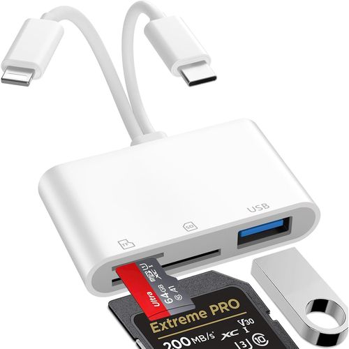 KALANKA-Lecteur Carte SD iPhone, 3 en 1 Lightning to SD Card Reader, Adaptateur iPhone Carte SD, Adaptateur Carte SD iPhone, Adaptateur Lightning vers USB, Adaptateur SD iPhone