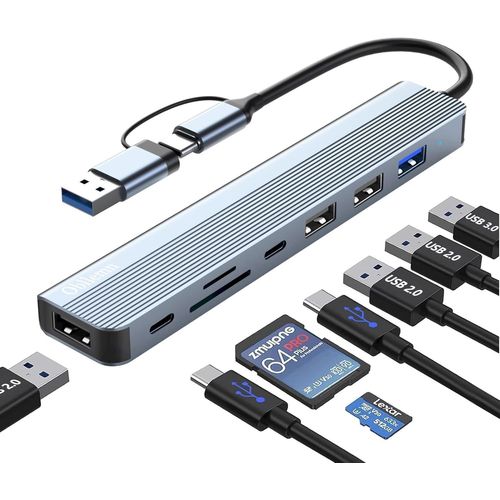 KALANKA-Hub USB C 3.0, 8 en 2 USB Hub Multiport Lecteur avec U-S-B 3.0, 3 U-S-B 2.0, Carte SD TF, 2 USBC Ports, Hub Type C pour MacBook Air/Pro, Galaxy, Pad, Windows, Ordinateur Portable, etc