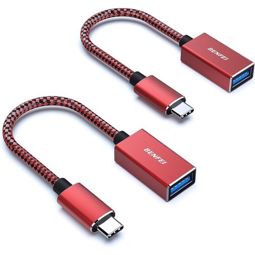 KALANKA-Adaptateur USB C vers USB 3.0, 5Gbps OTG Type-C Mâle vers USB A Femelle [Nylon Tressé Aluminium], Compatible avec iPhone 16/15 Plus Pro Max MacBook Pro Air iPad Pro Galaxy S23, Lot de 2-Rouge