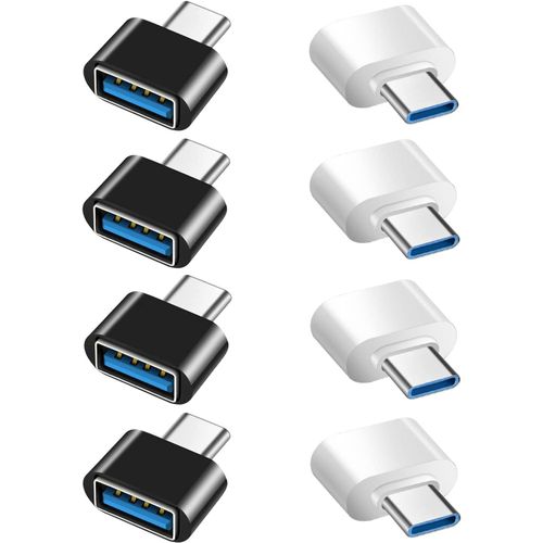 KALANKA-Adaptateur USB C vers USB (Lot de 8), Adaptateur OTG USB-A 3.0 Femelle vers USB-C Mâle Compatible avec MacBook Pro, Samsung Galaxy, Téléphones Type-C et Plus (4 Noir et 4 Blanc)