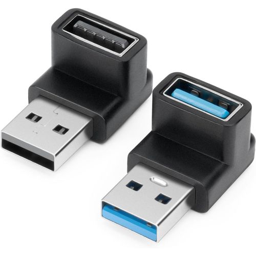 KALANKA-Adaptateur USB 3.0 90 degrés (Paquet de 2), Angle Haut et Bas USB 3.0 Type A mâle vers USB-A Femelle, coupleur d'angle, convertisseur de Charge Rapide OTG