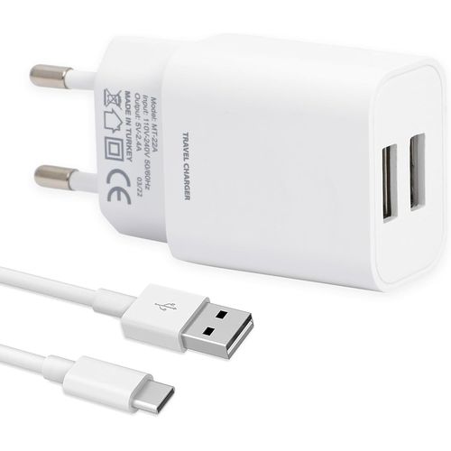 KALANKA-Leyf Chargeur USB 12 W 2 Ports, Chargeur Rapide, Bloc d'alimentation, câble de Charge USB A vers Type C (1 m), Chargeur Mural, Chargeur de Voyage, Adaptateur d'alimentation