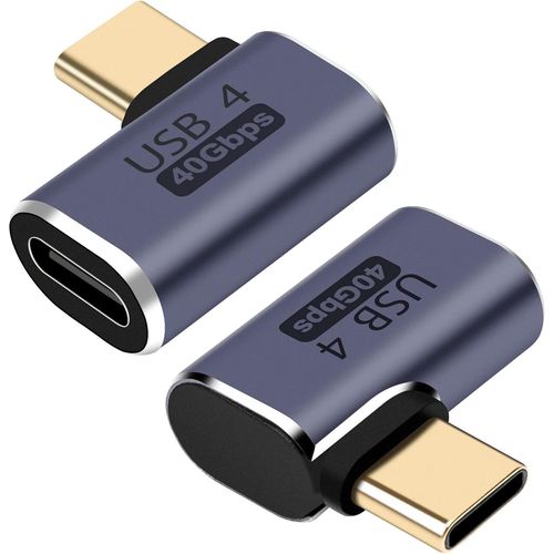 KALANKA-Adaptateur USB C 40Gbps(2 Paquets), Adaptateur USB C Mâle vers Femelle Angle Droit Adaptateur USB 4.0 Type C Connecteur Compatible pour Samsung, MacBook et Plus de Dispositif USB-C