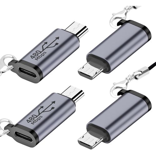 KALANKA-Adaptateur USB C vers Micro USB (Lot de 4), Adaptateur Type-C Femelle vers Micro USB Mâle Compatible avec Samsung Galaxy S8/S8+ et Les Périphériques Micro USB