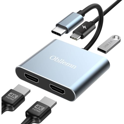 KALANKA-Adaptateur USB C vers Double HDMI, Adaptateur HDMI vers USB C, avec U-S-B 2.0 + 2 * 4k + PD 100W, pour MacBook Pro/Air, iPad, Surface, Dell, Chromebook