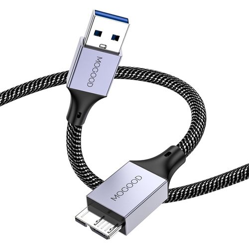 KALANKA-Câble de Disque Dur, Câble de Données Mâle Micro B vers USB, Câble USB3.0 vers Micro B, Compatible avec Disque Dur Externe Portable, WD Element, Samsung M3 1TB / Galaxy S5 / Note 3 Gris (0.5M