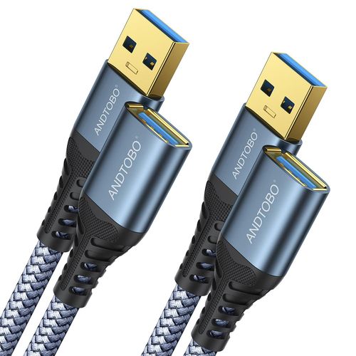 KALANKA-Cable de Rallonge USB 3.0, [2M+2M, 2 Paquet] USB Male vers Femelle Rallonge Cable Transfert de Données à Grande Vitesse 5Gbps Pour Console de Jeu, Imprimante, Webcam, Clavier USB, Lecteur Fla