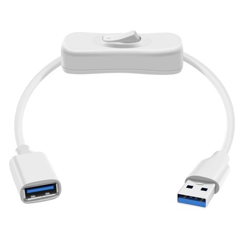 KALANKA-Rallonge USB 3.0 avec Interrupteur Câble D'Extension USB avec Interrupteur Prise en Charge de la Transmission de Données et de L'alimentation 5Gbps pour PC, USB Fan (Weiß, 1FT/0.3m)