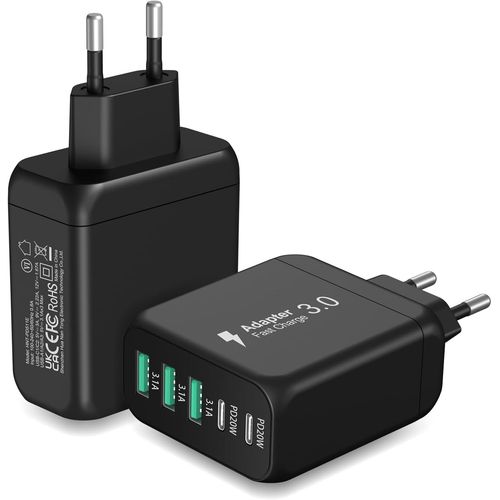 Kalanka-[2 Pack] Chargeur Usb C, Chargeur Usb C 55w 5 Ports Avec Charge Rapide Pd, Prise Multiport 2 Usb C + 3 Usb A, Bloc D¿Alimentation Type C Pour Iphone 15/14/13/Pro, Ipad, Samsung, Pour Switch (