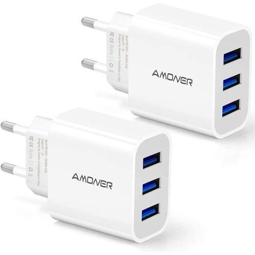 KALANKA-Chargeur Secteur USB 3 Ports Universel Chargeur Mural (5V 3A Max) Adaptateur USB Universel pour Apple iOS, Android, Appareils Portable Windows etc