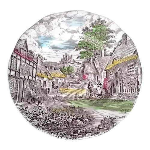 6 Assiettes Plates Wedgwood Old English Village Multicolore