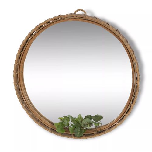 Miroir rond vintage rotin beige