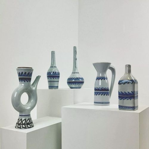 Set de 5 bouteilles en cramique par Roger Capron Vallauris circa 1960 multicolore