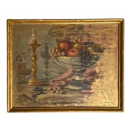 Peinture lhuile annes 1930 franais bois chandelier de nature morte amp fruits antique vintage beige